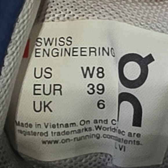 On Cloud Blue And White Running Shoes W8 - Picture 8 of 8